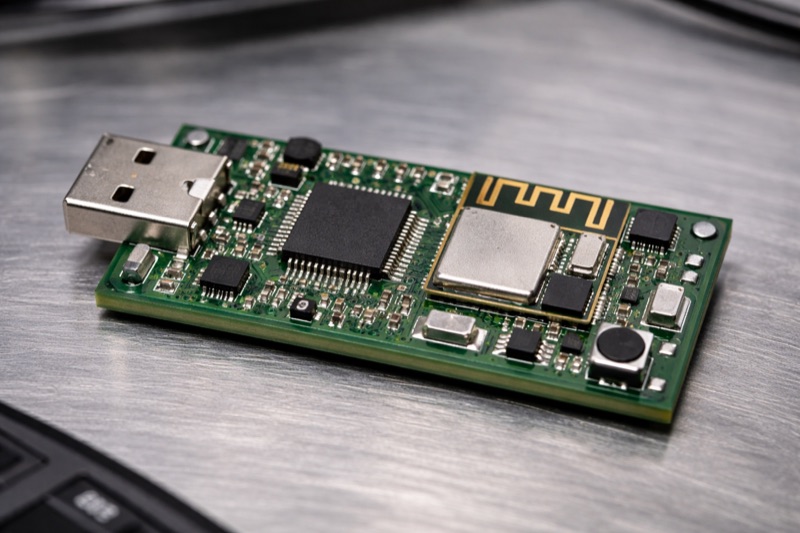 BLE adapter for IoT — PCB with microcontroller and antenna