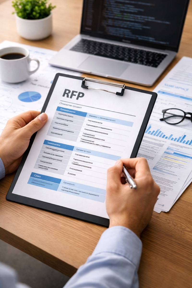 How to choose a software development contractor — RFP document on desk